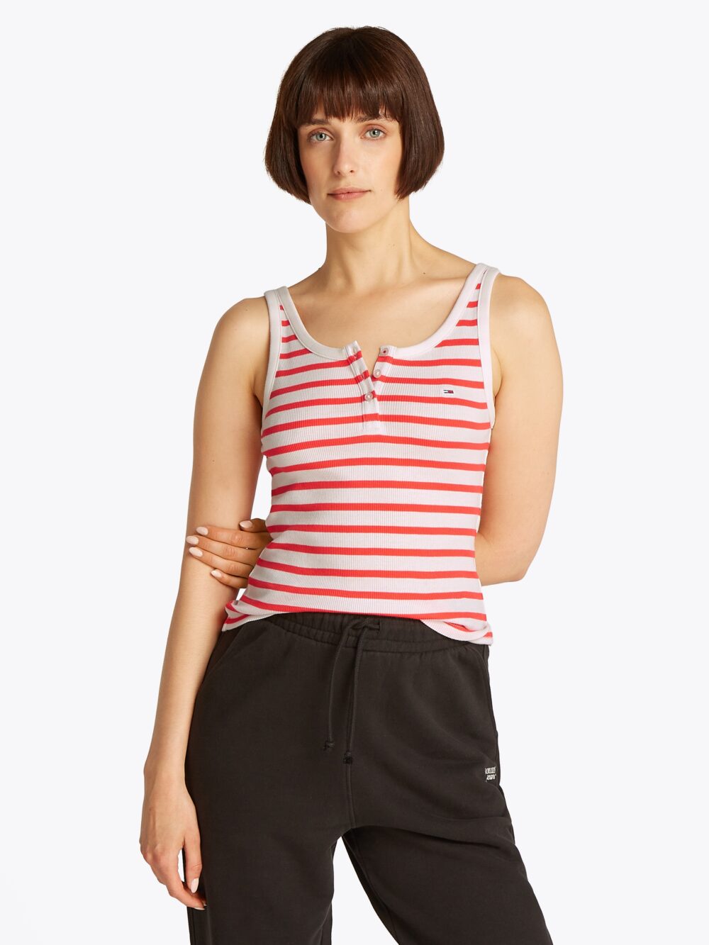 ecru / bright vermillion stripe